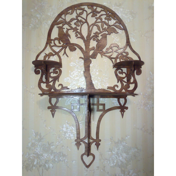 Uccelli E Albero Di Pollame Mensola A Parete - Taglio Laser Modello Vettoriale Uccelli E Albero Di Pollame Mensola A Parete - Taglio Laser Modello Vettoriale