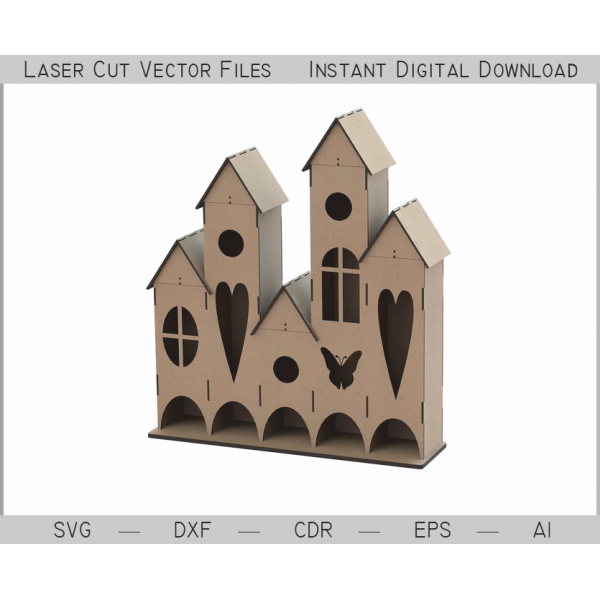 Casa De Ceai 5-Compartiment Cutie De Ceai — Cu Laser Tăiat Fișier Vector Casa De Ceai 5-Compartiment Cutie De Ceai — Cu Laser Tăiat Fișier Vector