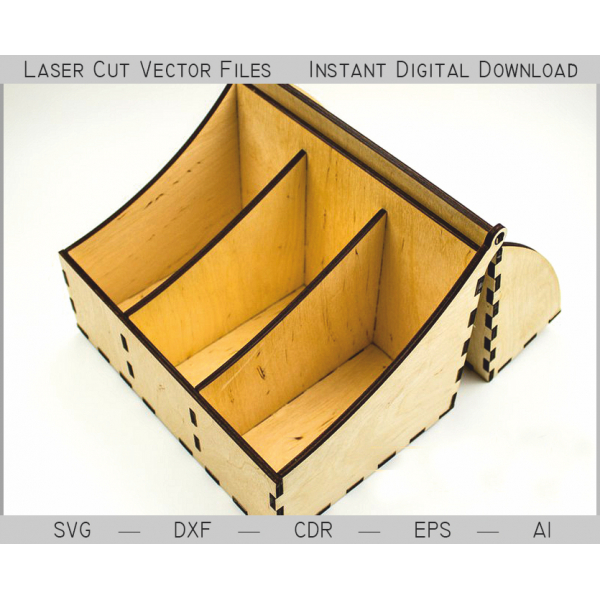 Čaj Box Laser Cut Vektorové Souboru — 3-Prostoru Čaj Organizátor SVG