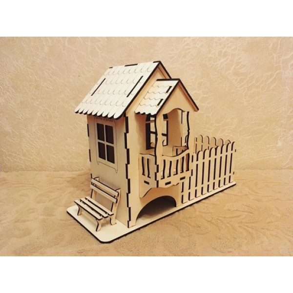 Hus med forhave - Laser Cut Vektor Skabelon Hus med forhave - Laser Cut Vektor Skabelon
