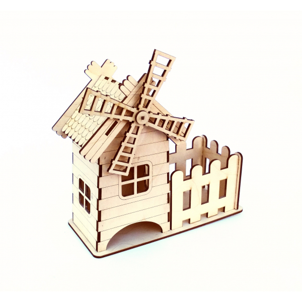 Tea House Windmill with Yard — Laser Cut Vector Template Tea House Windmill with Yard — Laser Cut Vector Template