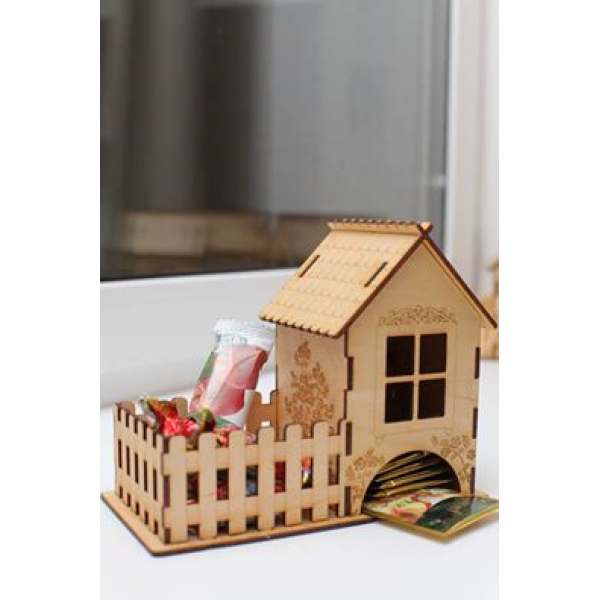 La Casa del tè con Caramelle di Taglio Laser File La Casa del tè con Caramelle di Taglio Laser File