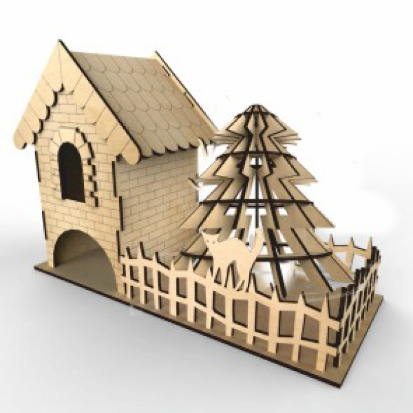 La Casa del tè e l'Albero di Taglio Laser Modello Vettoriale La Casa del tè e l'Albero di Taglio Laser Modello Vettoriale