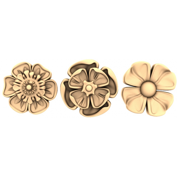 Trio of Blossoms: elegantes modelos 3D STL para impresión 3D y CNC