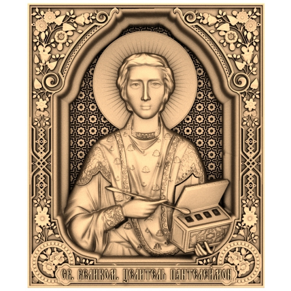 Saint Pantaleon Icon 3D STL model pro CNC routery Saint Pantaleon Icon 3D STL model pro CNC routery