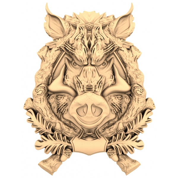 Wild Boar Crest 3D STL model pro CNC routery