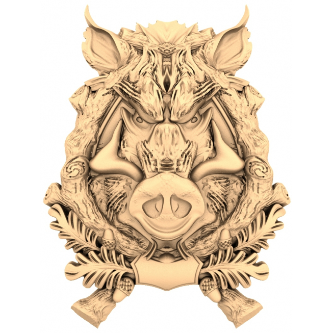 Wild Boar Crest 3D STL-model voor CNC-routers