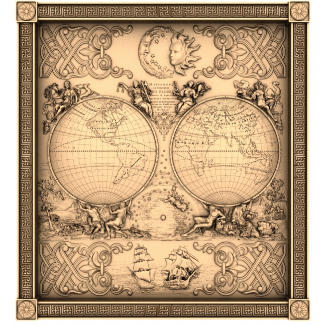 Vintage Map World Relief 3D STL Model for CNC