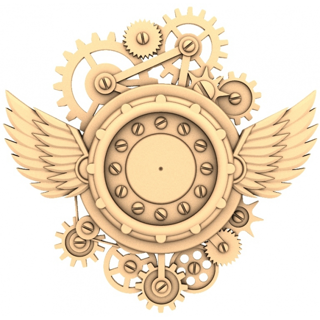 Steampunk Wings Gear Emblem 3D STL Model for CNC