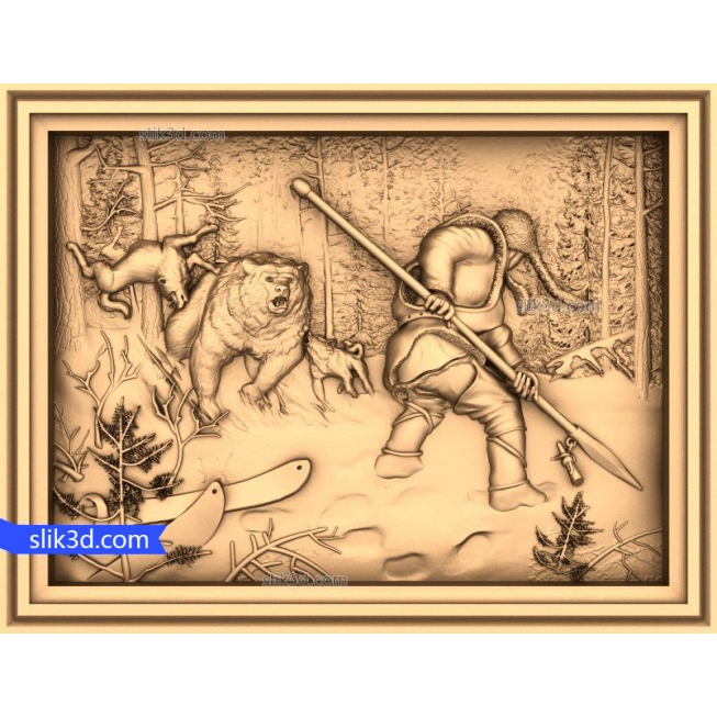 Bas-relief "Hunt of the skier in the woods" | STL - 3D model for CNC