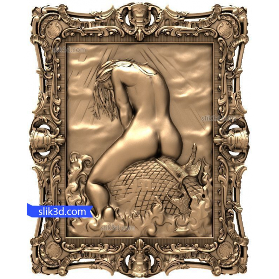 Bas-relief "girl and the fish" | STL - 3D model for CNC