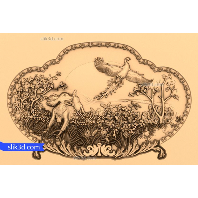 Bas-relief "Dog and pheasant" | STL - 3D model for CNC machine