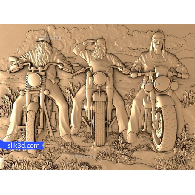 Bas-relief "Heroes on motorcycles" | STL - 3D model for CNC