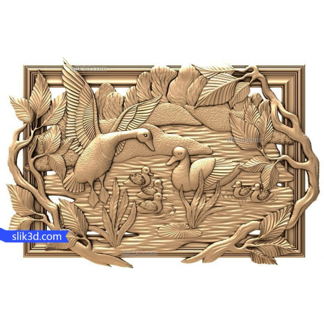 Bas-relief "Goose on lake" | STL - 3D model for CNC