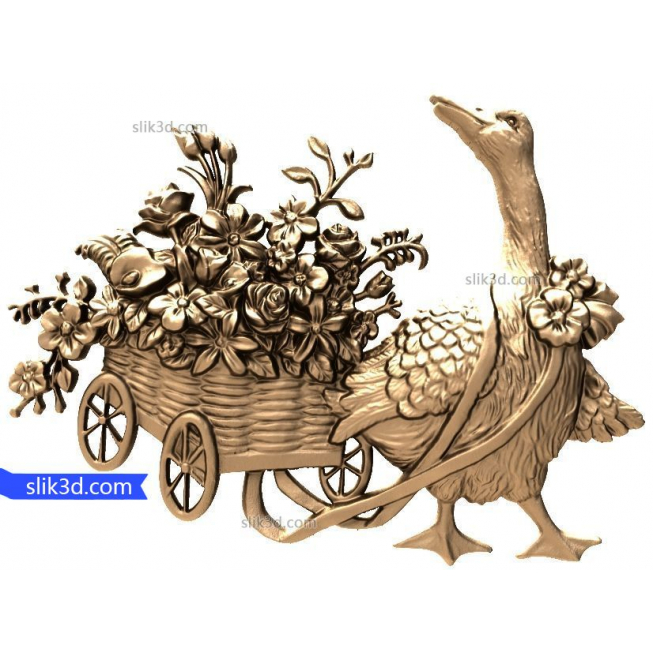Bas-relief "Goose with flowers" | 3D STL model for CNC