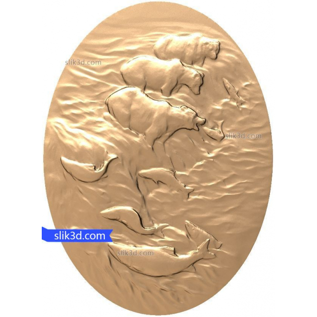 Bas-relief "Bears catch fish" | STL - 3D model for CNC