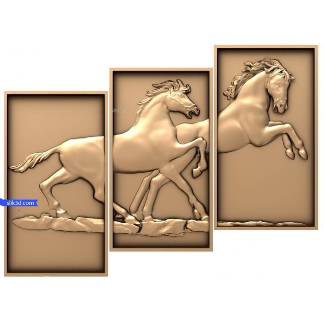 Bas-relief "Modular triptych. Strength and grace" | STL - 3D model for CNC