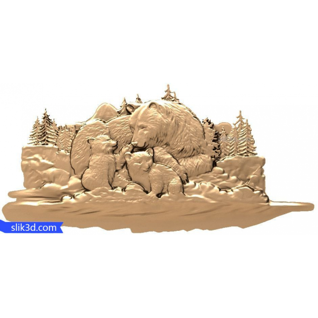 Bas-relief "Bear family" | STL - 3D model for CNC