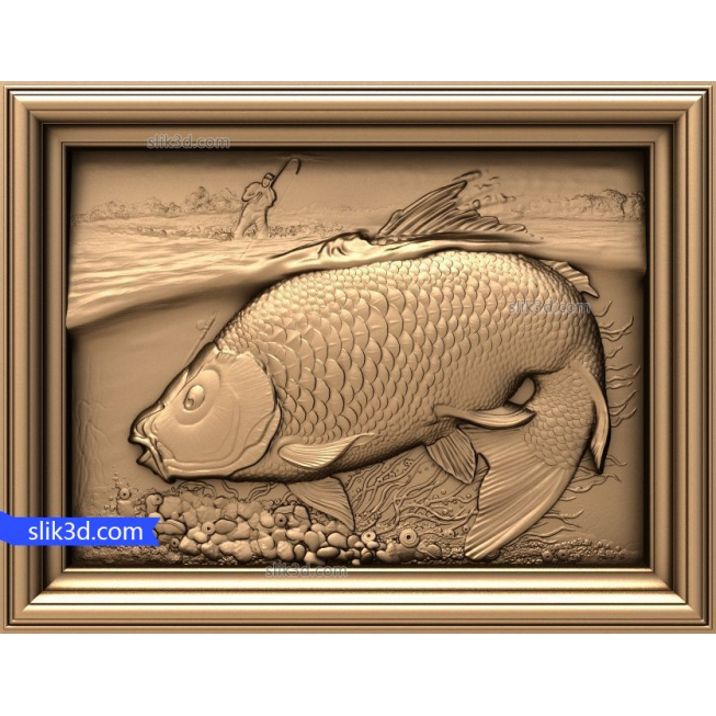 Bas-relief "Fisherman and carp" | STL - 3D model for CNC