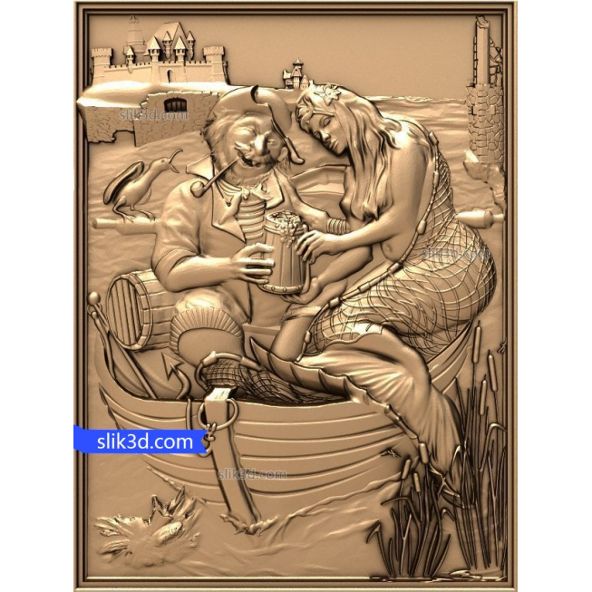 Bas-relief "Fisherman and mermaid" | STL - 3D model for CNC