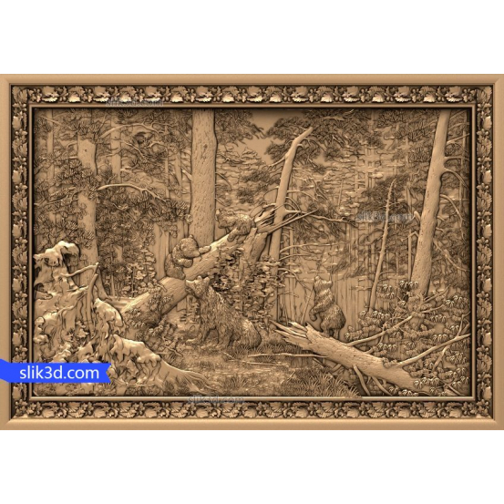 Bas-relief "Shishkin. Morning in a pine forest" | STL - 3D model for CNC