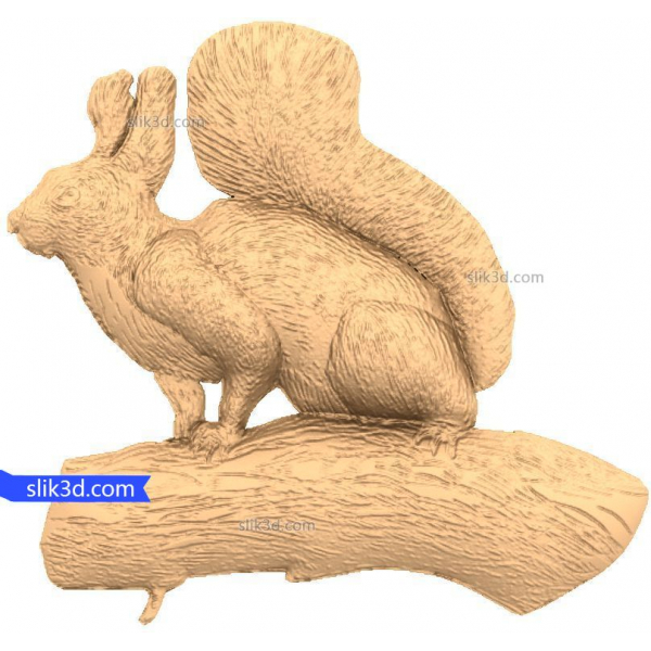 丸太の上のリス CNC 用 3D STL モデル