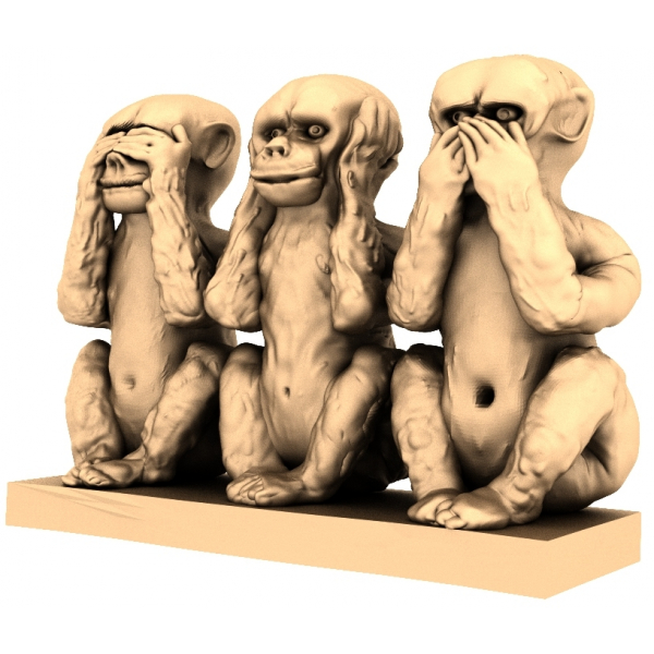 Three Wise Monkeys 3D STL-model til CNC