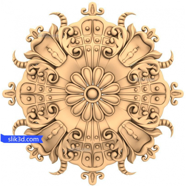 Floral Medallion 3D STL Model for CNC