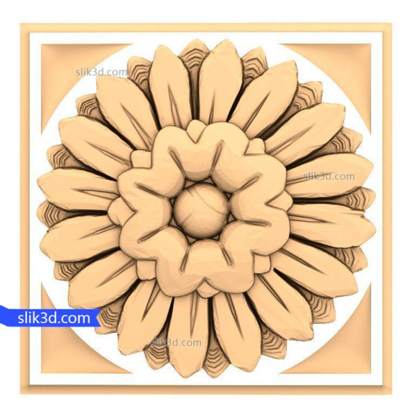 Sunburst Floral Relief 3D STL Model pentru CNC